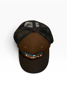 KAVU Brown Mesh Back Trucker Hat Snapback Mountain Logo Cap